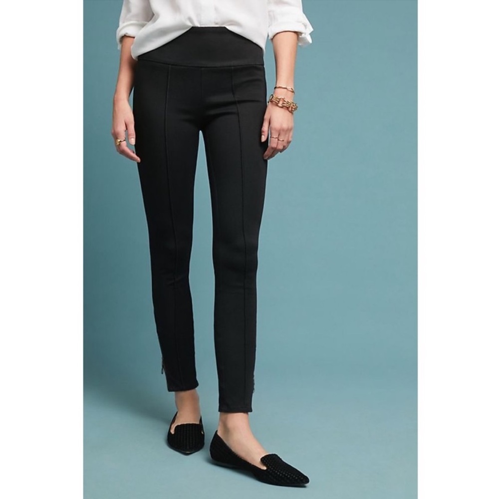 Pilcro High Rise Pintuck Seam Pull On Denim Leggings with Ankle Zip Black 25